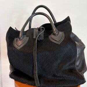 Let & Her Black Calf Hair & Leather Satchel Handbag